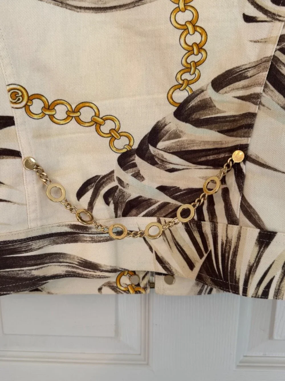 St. John Sport By Marie Gray Palm & Chain Print Jacket Zip-Up Pockets Made In US - Picture 11 of 16